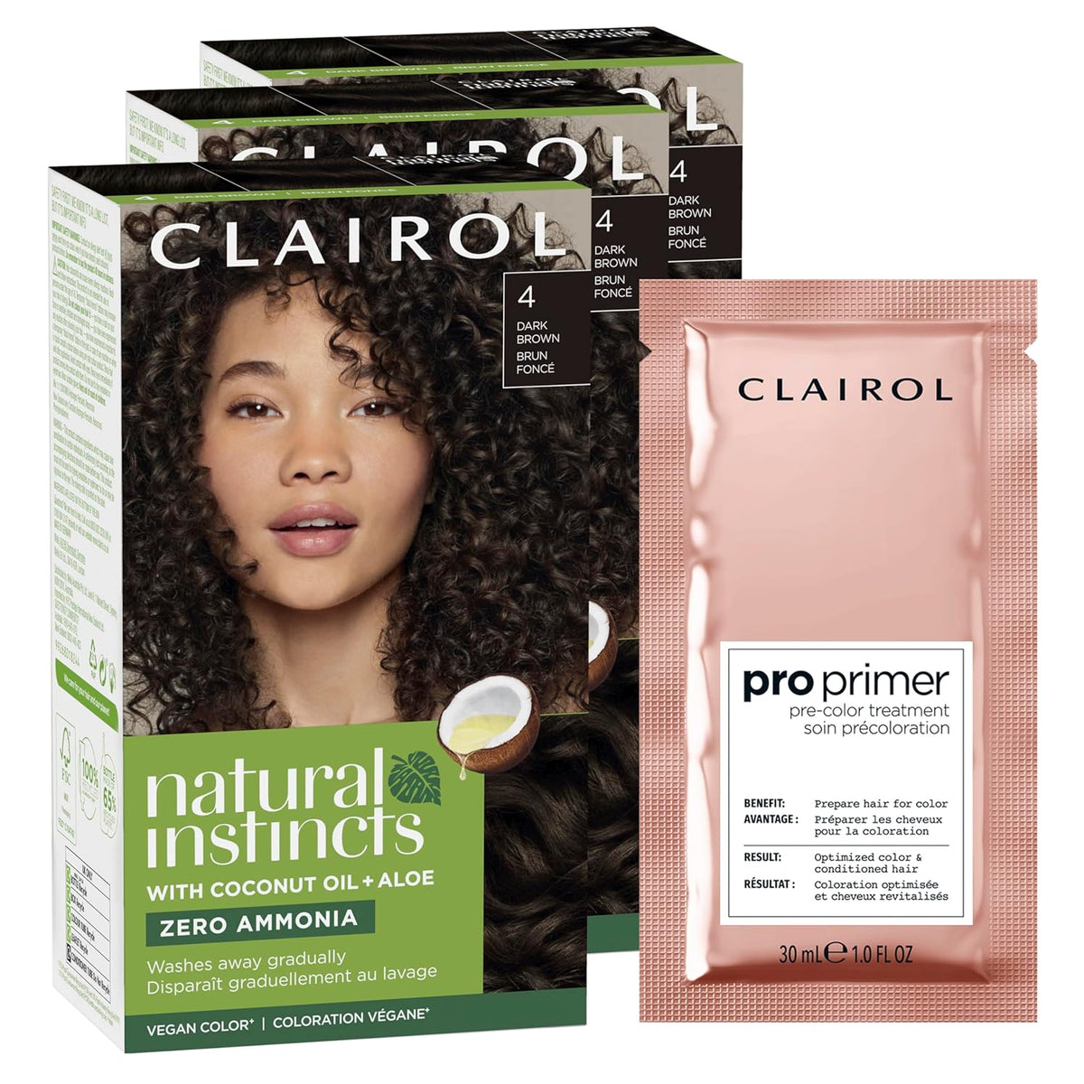 Clairol brown zero-ammonia hair color with pre-color treatment
