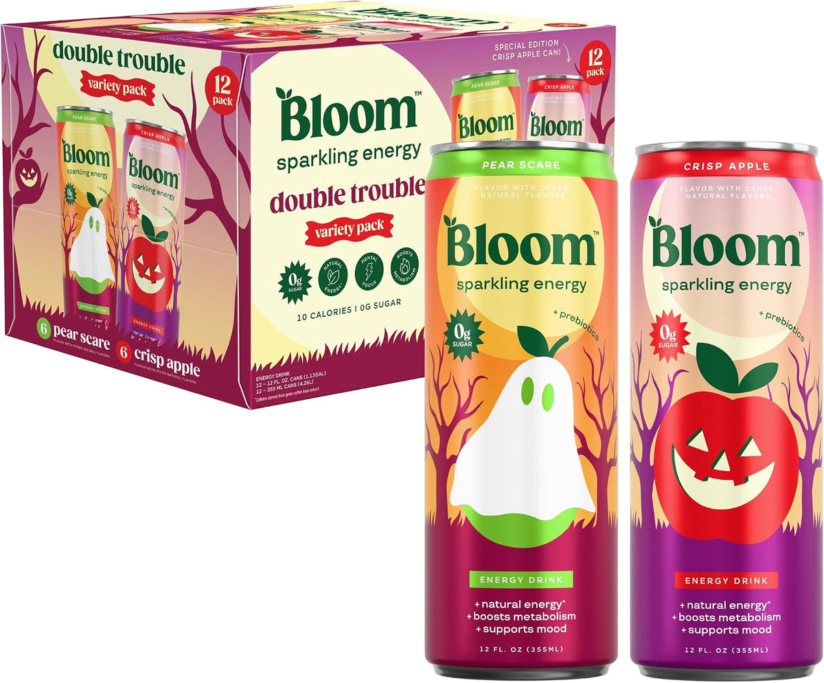 Bloom Nutrition sparkling energy drink cans in Double Trouble