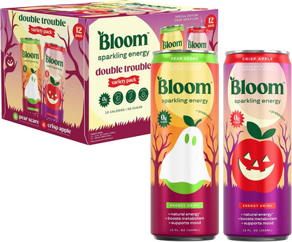 Bloom Nutrition sparkling energy drink cans in Double Trouble
