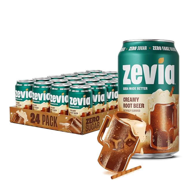 Zevia Creamy Root Beer zero sugar soda 24 pack