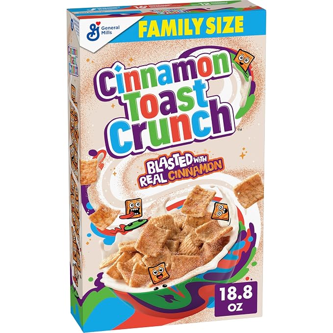 Cinnamon Toast Crunch family size cereal box