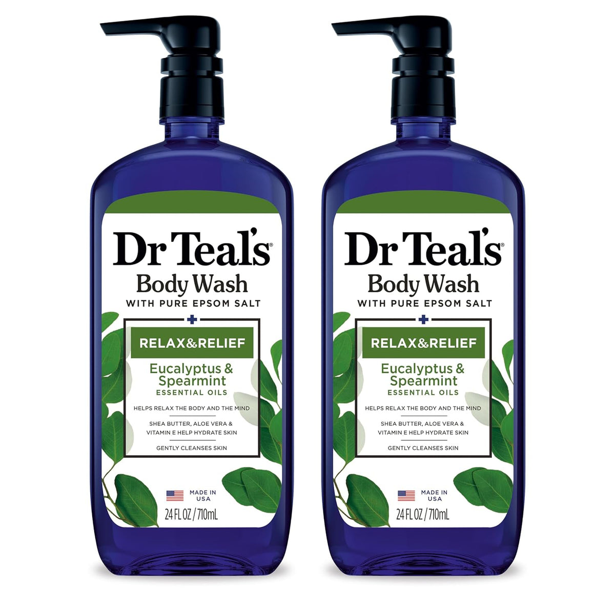 Dr Teal's eucalyptus spearmint body wash bottles