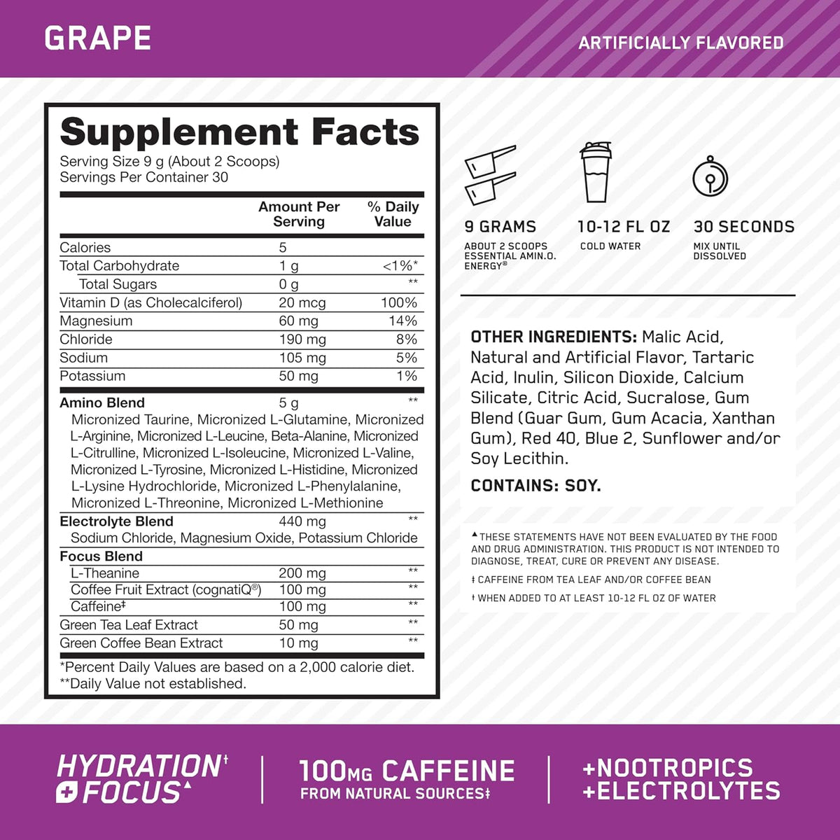 Optimum Nutrition BCAA electrolyte caffeine powder