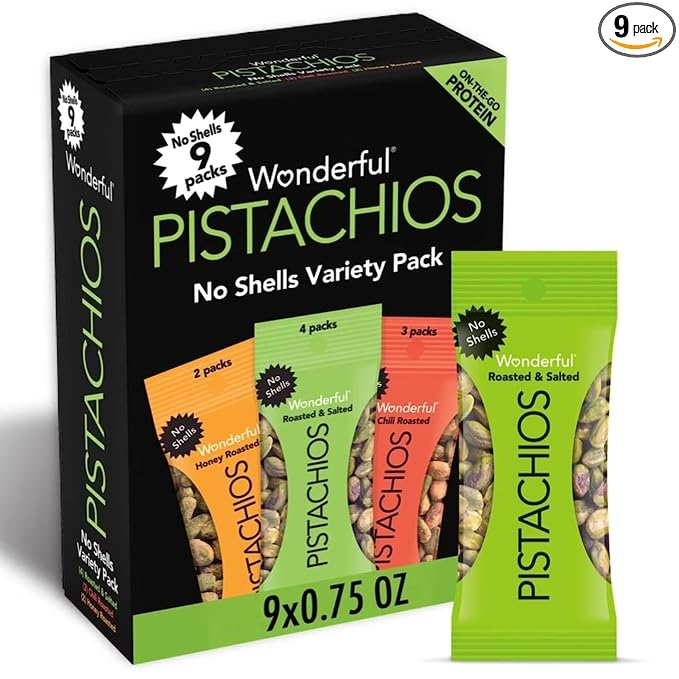 Wonderful Pistachios no shells variety pack box