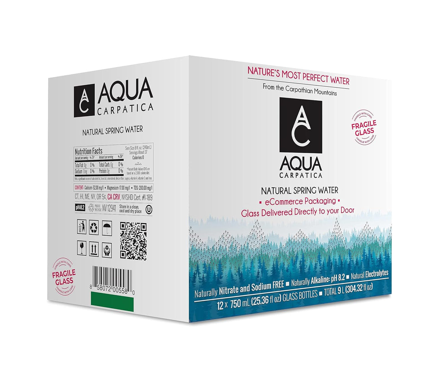 Visit the Aqua Carpatica Store — AQUA Carpatica Natural Spring Water with Electrolytes, Artesian Glass Bottled Water, 750 ml / 25.36 oz. (12 Pack)