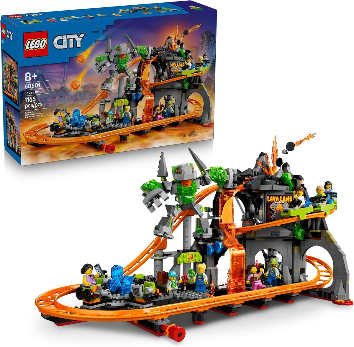 LEGO amusement park coaster with volcano launch