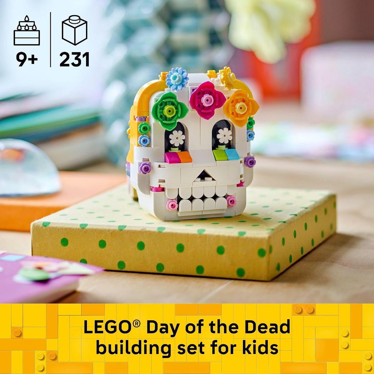 LEGO Altar of the Dead skull side with flowers