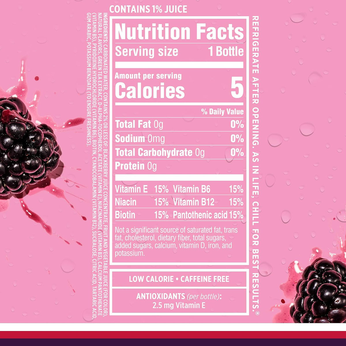 Zero sugar black raspberry flavored sparkling water