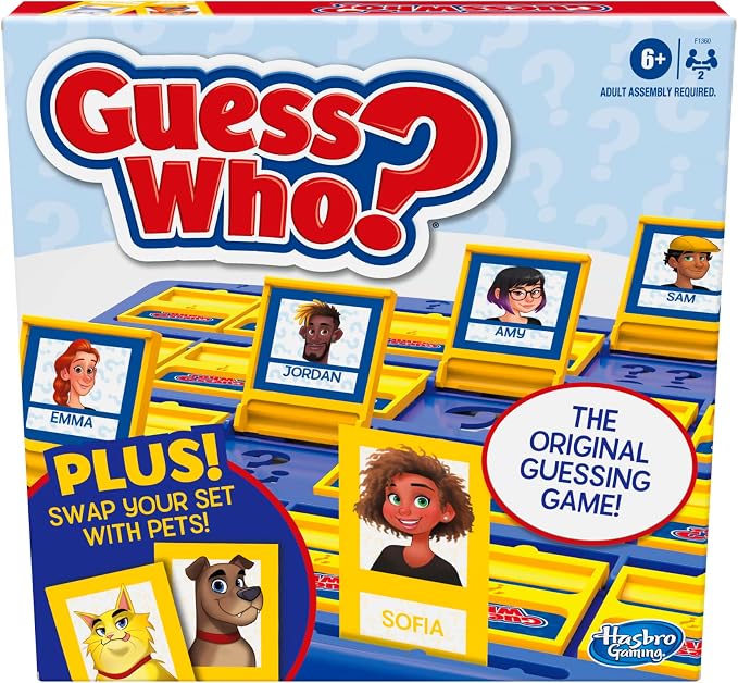 Hasbro Gaming Guess Who Plus kids board game with people and pet cards