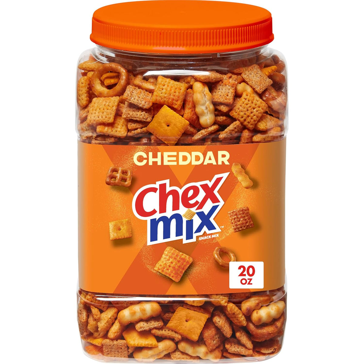 Cheddar savory snack mix with Chex pretzels and crackers