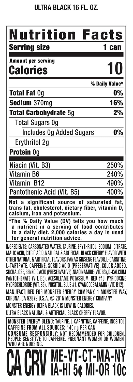 Sugar free Monster Energy Ultra Black can