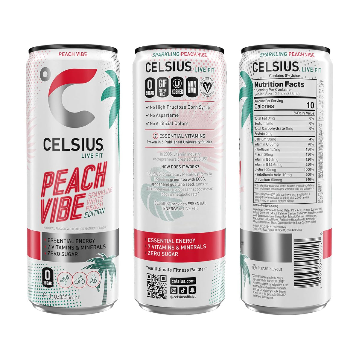 CELSIUS sparkling white peach energy drink with 200mg caffeine