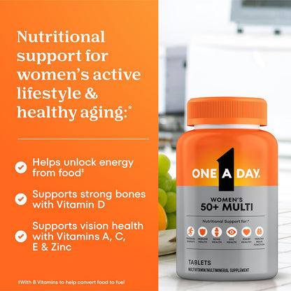 Visit the ONE A DAY Store — One A Day Multivitamin for Women 50 and Over Tablets, Womens Multivitamin 50 Plus with Vitamins D, C, E, Zinc & Biotin, Daily Vitamins for Woman 50+, 200 Ct (Packaging May Vary)