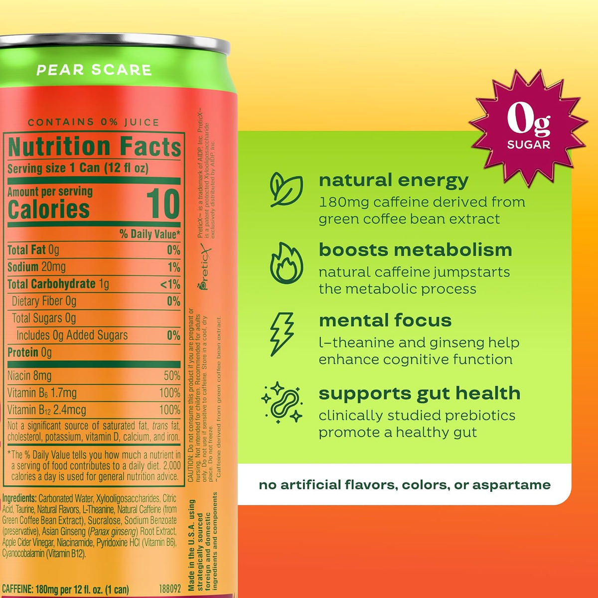 Zero sugar Pear Scare energy drink by Bloom Nutrition