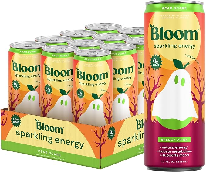 Bloom Nutrition Pear Scare zero sugar energy drink 12 pack