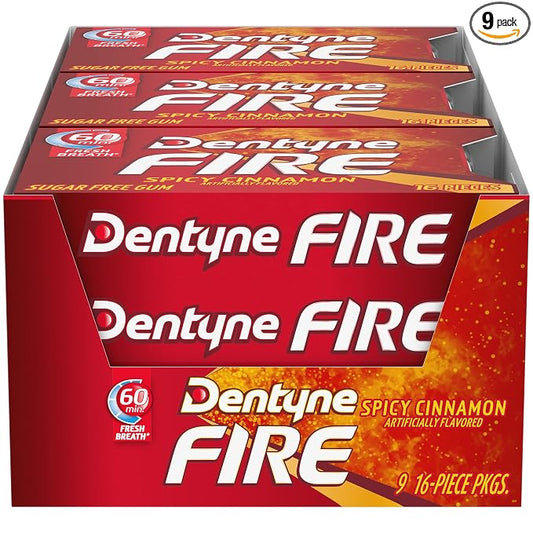 Dentyne Fire spicy cinnamon sugar free gum 9 pack