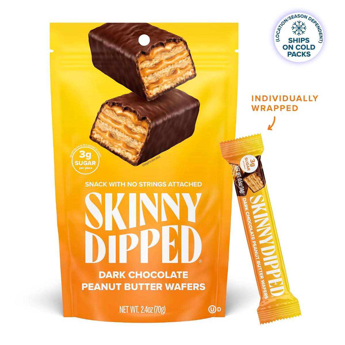SkinnyDipped wafer snack with peanut butter flavor