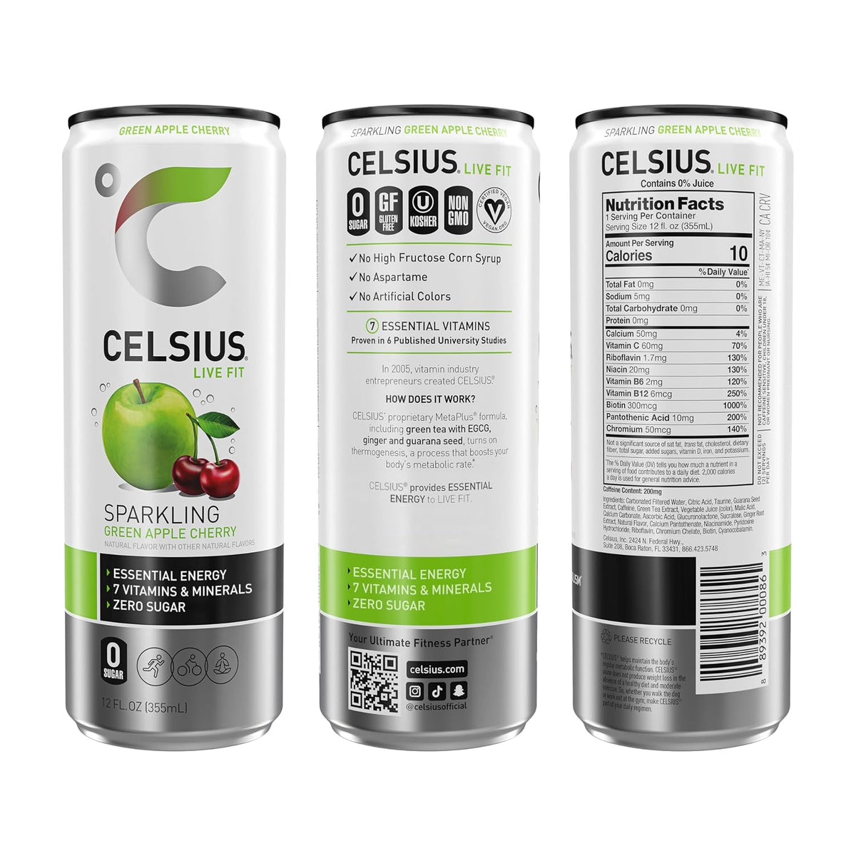 CELSIUS zero sugar Green Apple Cherry beverage pack