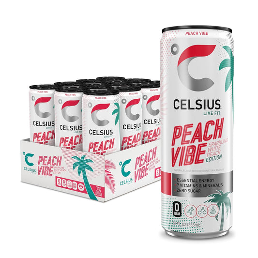 CELSIUS Peach Vibe sugar free energy drink cans