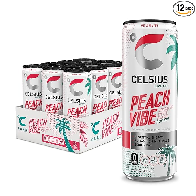 CELSIUS Peach Vibe sparkling white peach energy drink 12 pack