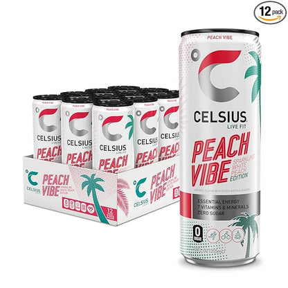 CELSIUS Peach Vibe sparkling white peach energy drink 12 pack