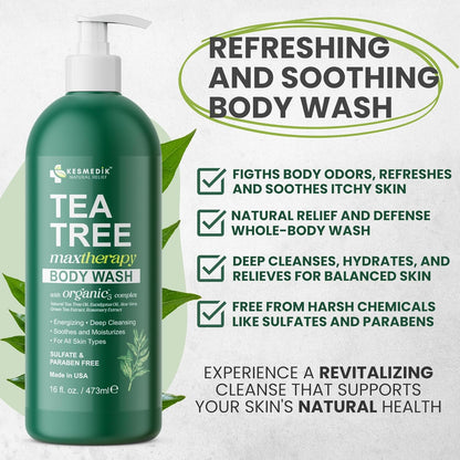 Visit the KESMEDIK Store — KESMEDIK Tea Tree Body Wash MaxTherapy, Itchy Skin Relief Soap, Soothes Jock Itch, Athlete's Foot, Acne, Eczema, Psoriasis & Sensitive Skin, Intimate Wash, Men & Women, 2-Pack, Original Edition