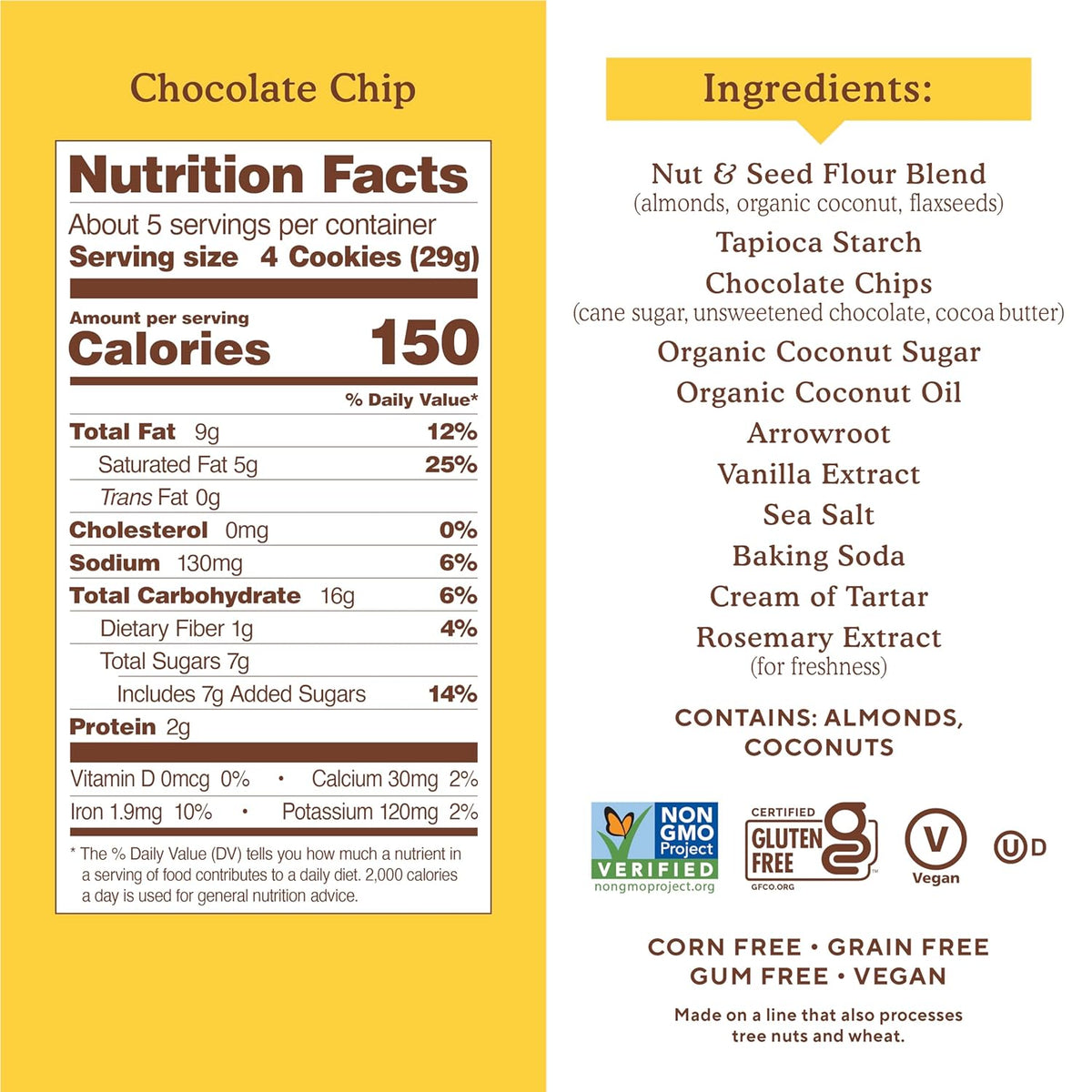 Crunchy almond flour chocolate chip cookies 5.5 ounce pack