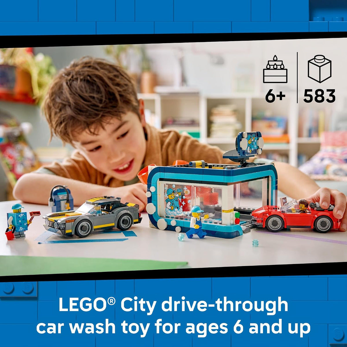 LEGO City car wash spinning brushes and water pellet features