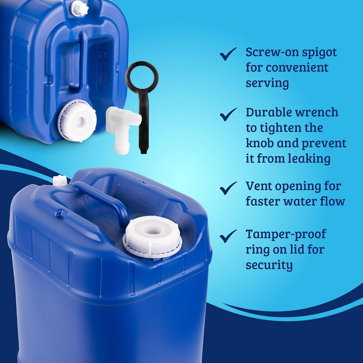 Water storage kit with spigots and 70mm cap wrench