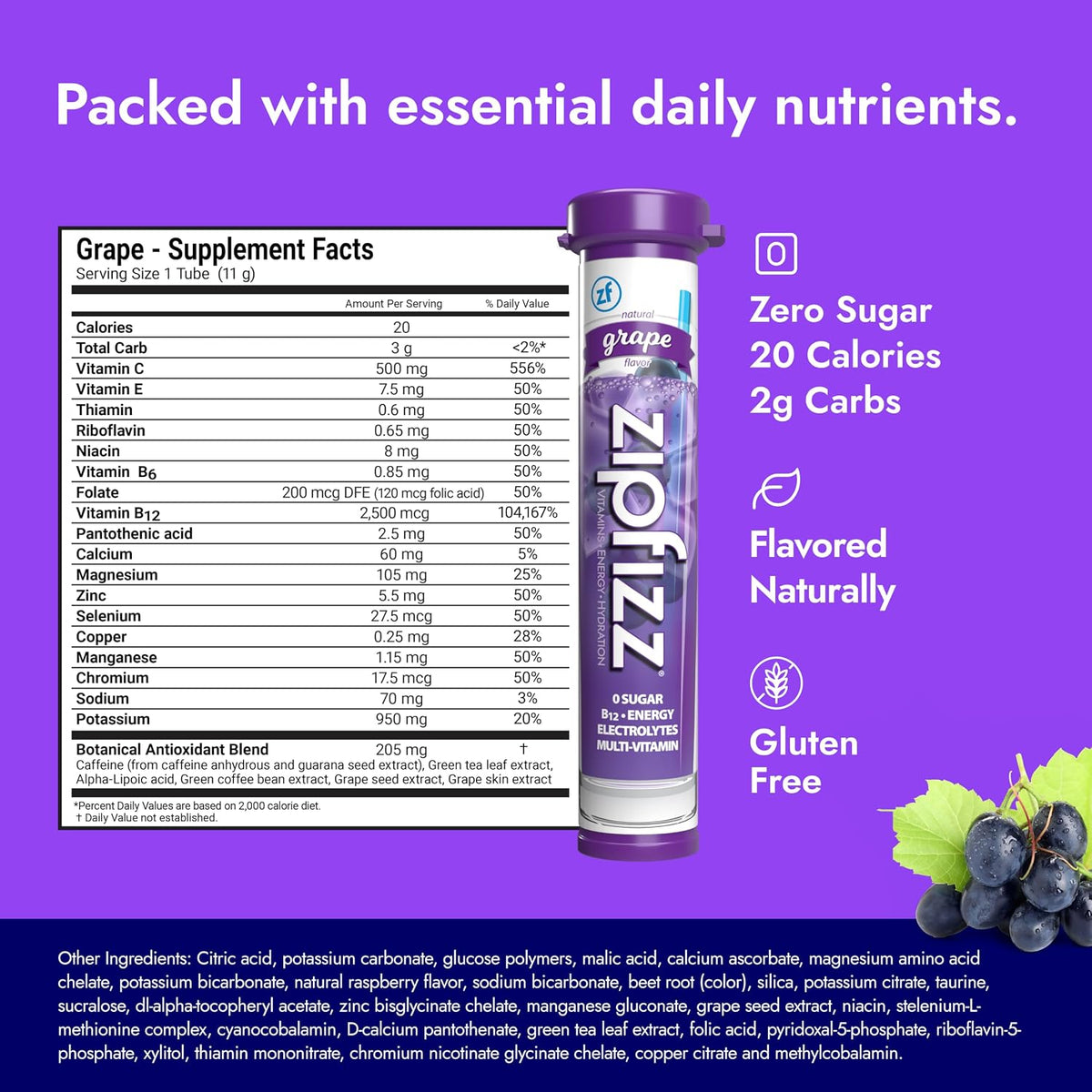 Sugar-free Zipfizz grape energy drink powder