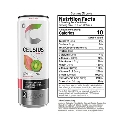 Sugar free sparkling CELSIUS energy drink in kiwi guava flavor