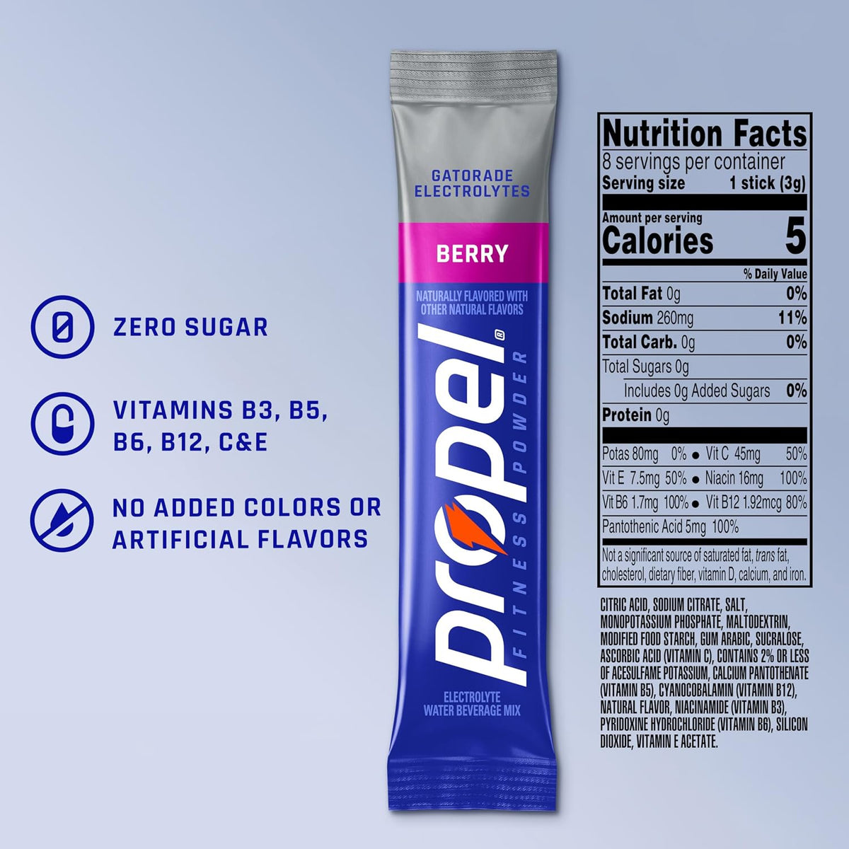 Berry electrolyte powder with vitamins by Propel