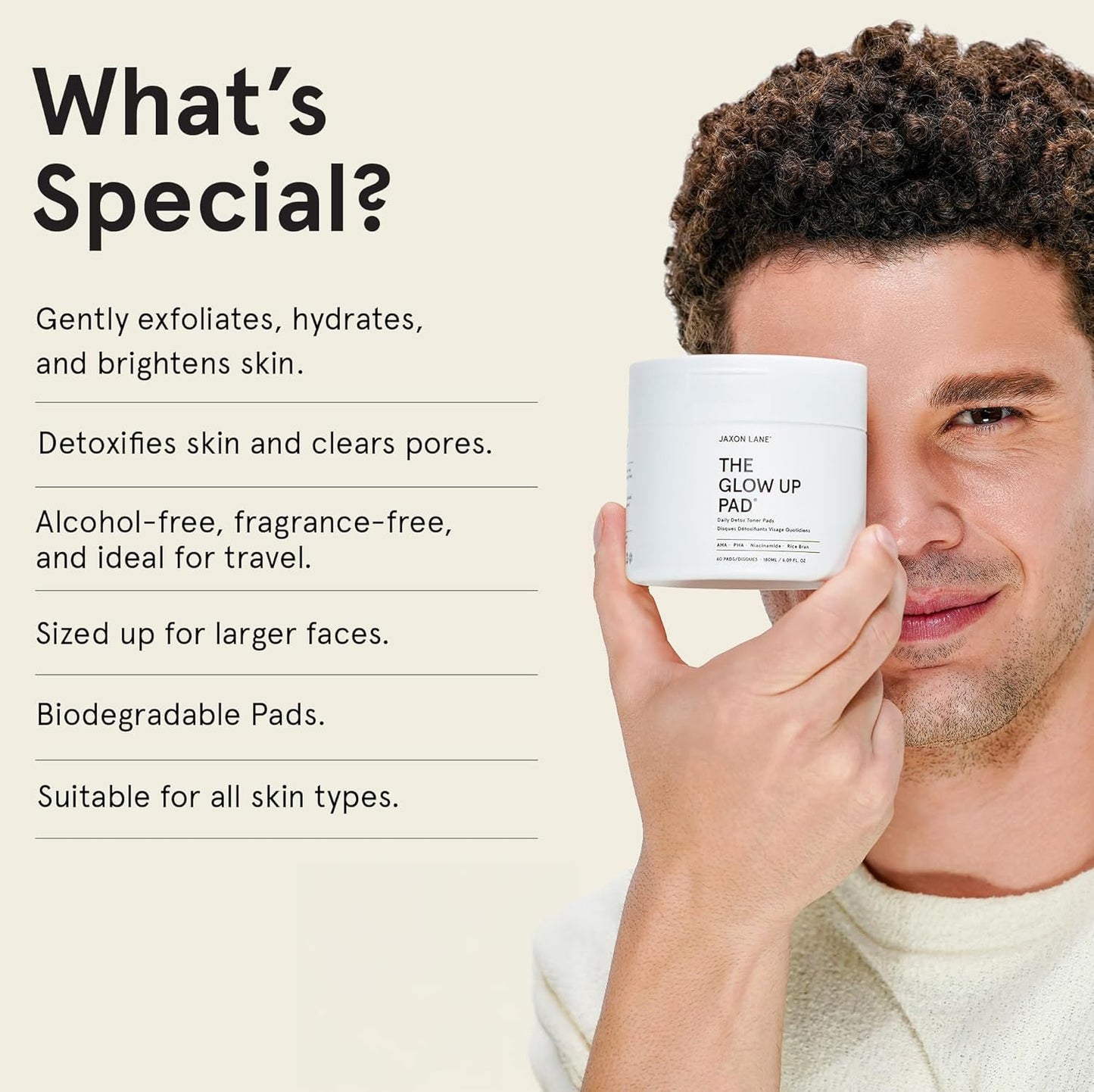 JAXON LANE  — Rice Toner Pads Korean Skin Care Daily Exfoliating Pads for Face: THE GLOW UP Centella AHA PHA Niacinamide Brightening Toner for Mens Skincare, Facial Cleansing, Acne Pores, Dark Spots & Skin Radiance