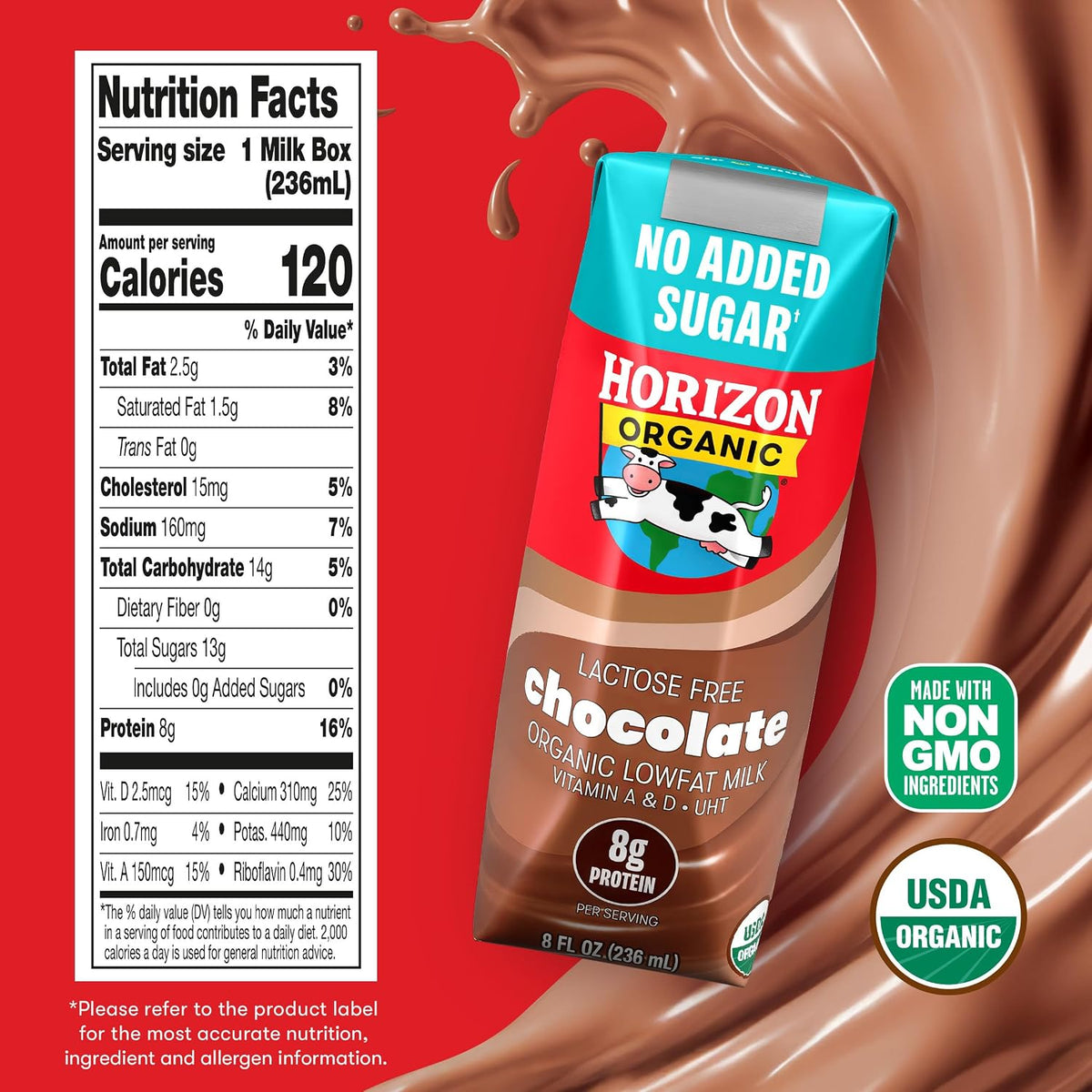 Horizon Organic lactose-free chocolate milk boxes