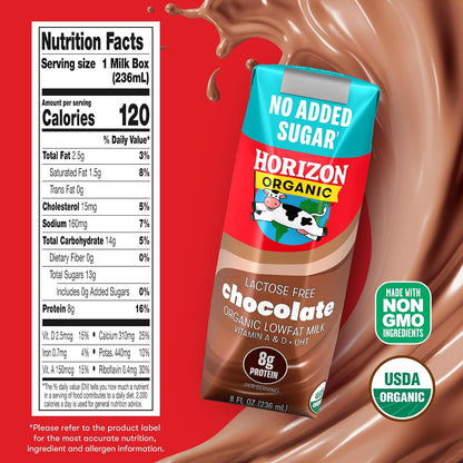 Horizon Organic lactose-free chocolate milk boxes