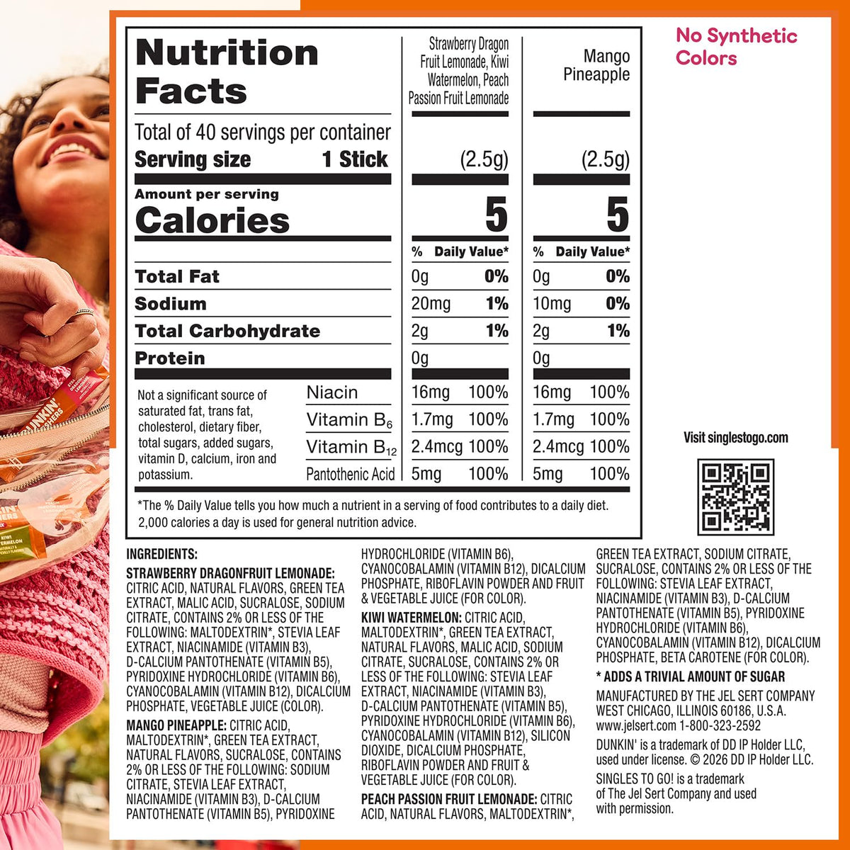 Fruit flavored zero sugar Dunkin Refreshers drink mix packets