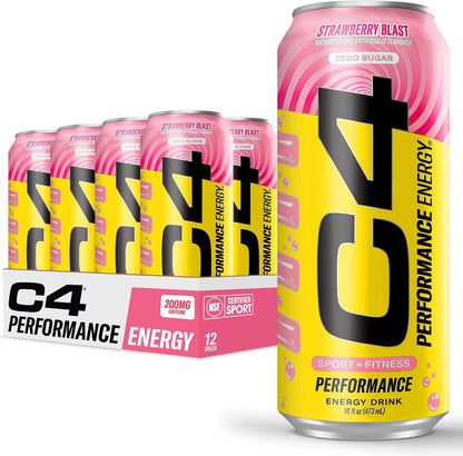 C4 Performance Energy Drink Strawberry Blast cans
