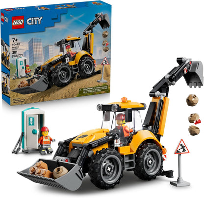 Yellow LEGO City backhoe loader construction toy