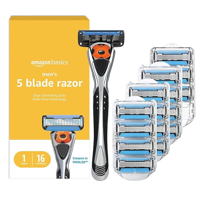 Amazon Basics 5-blade men's razor set in black