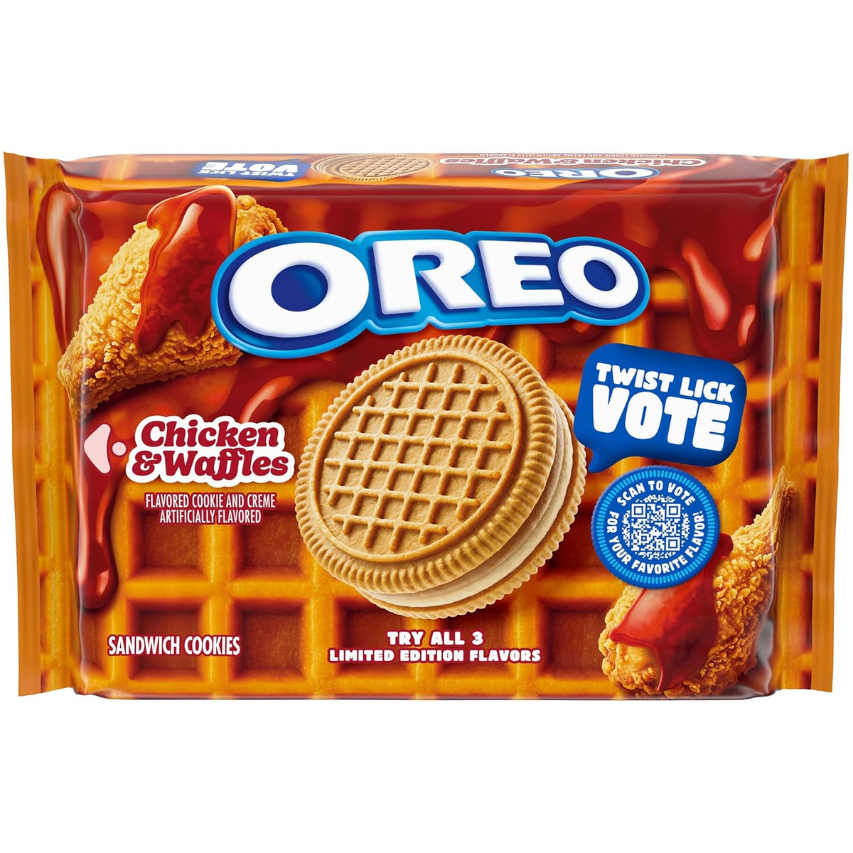 Limited edition Oreo chicken and waffles sandwich cookies
