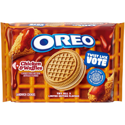 Limited edition Oreo chicken and waffles sandwich cookies