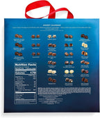 GODIVA holiday chocolate calendar with snowy details and red ribbon handle