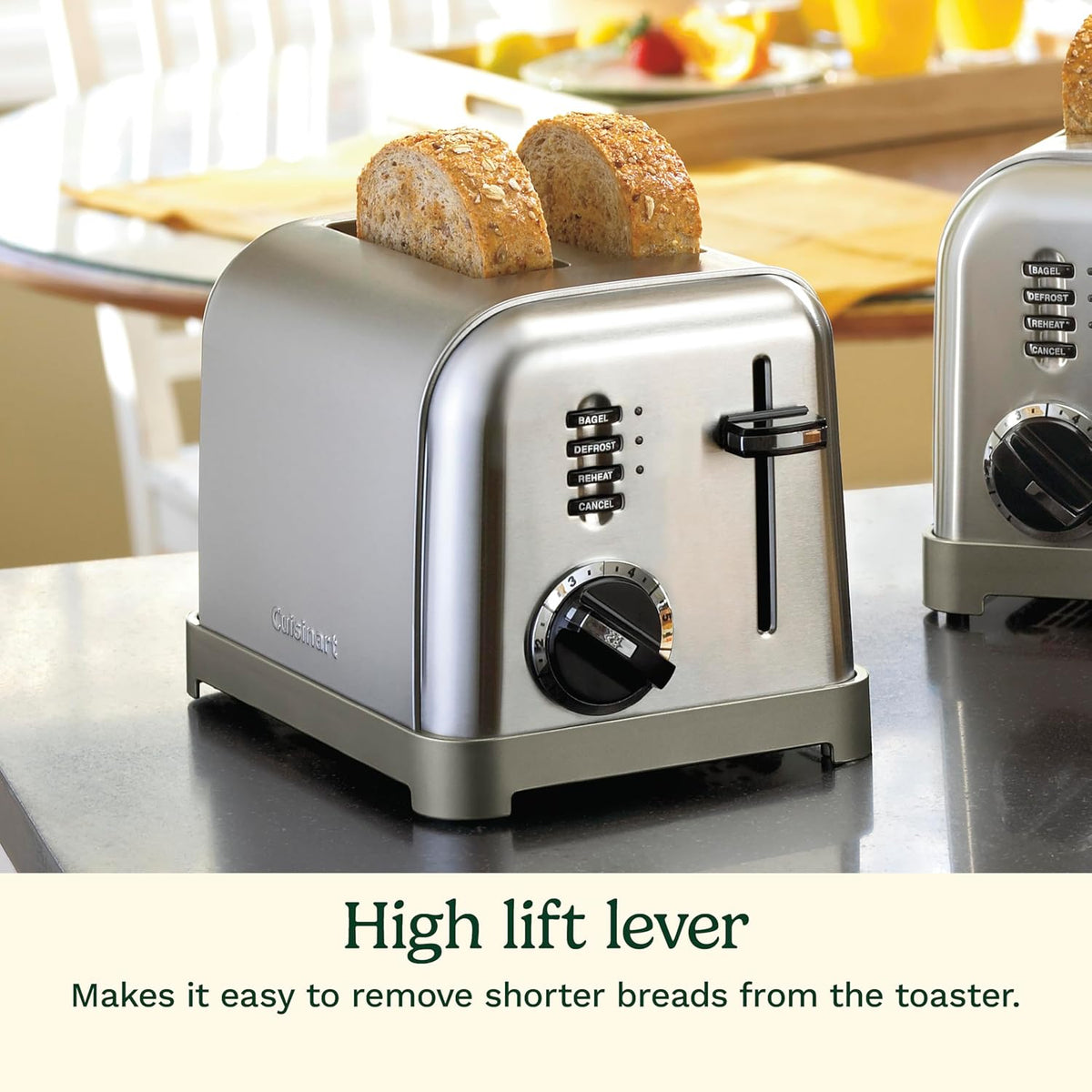 Compact brushed stainless steel kitchen toaster