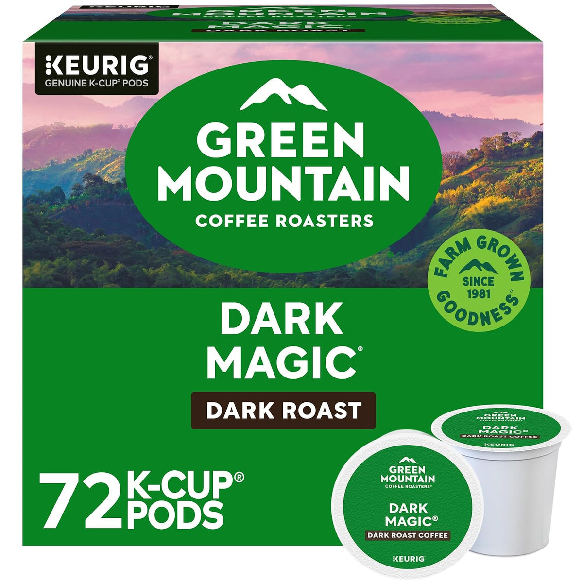 Dark Magic dark roast coffee K-Cup pods packaging