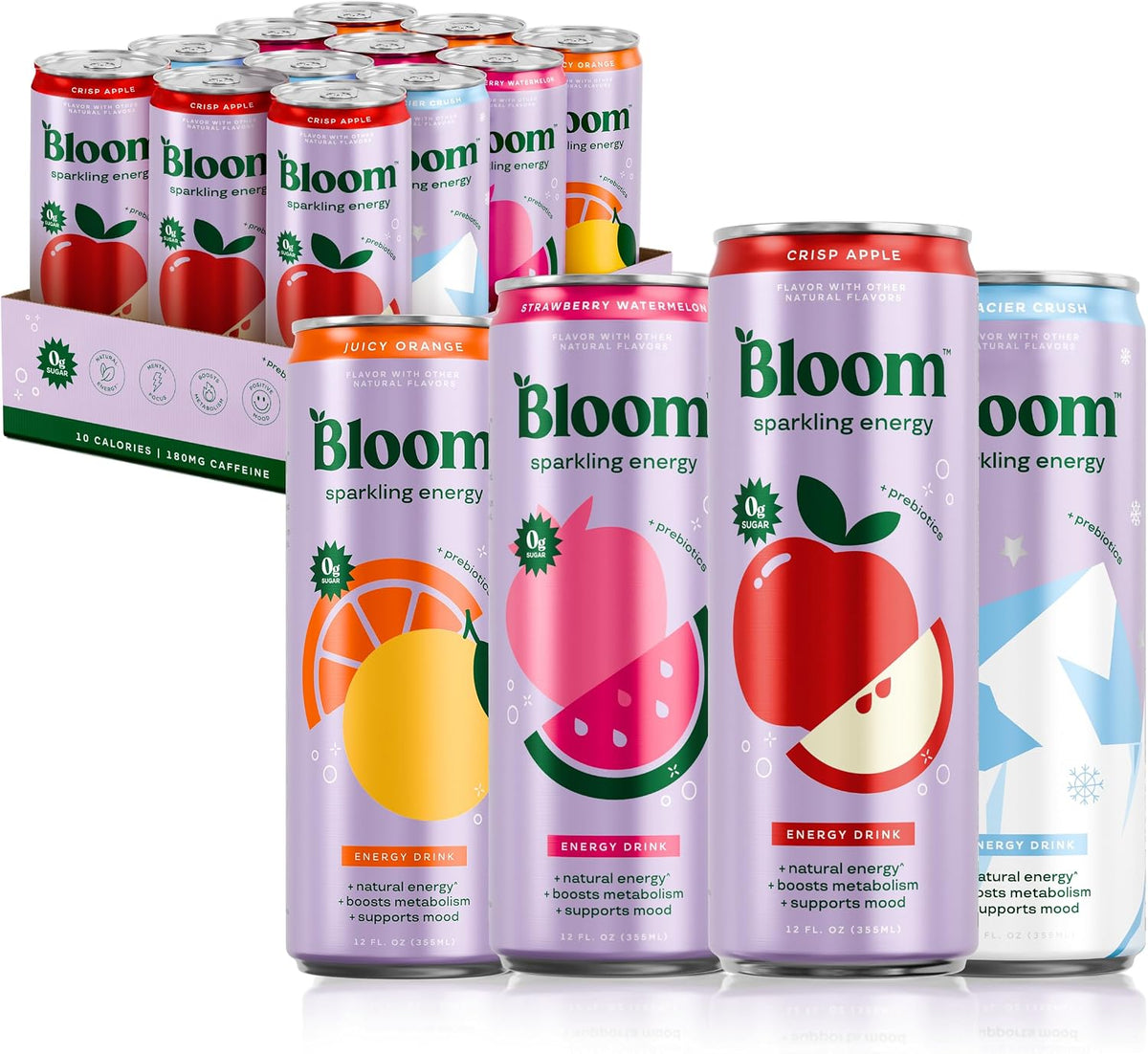 Bloom Nutrition sparkling energy drink 12oz cans