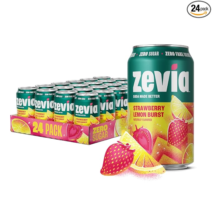 Zevia Strawberry Lemon Burst zero sugar soda 24 pack
