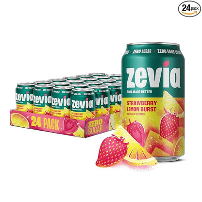 Zevia Strawberry Lemon Burst zero sugar soda 24 pack