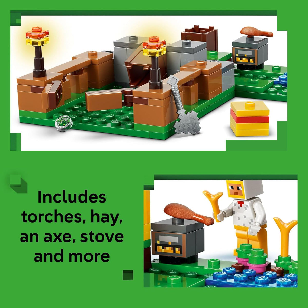 LEGO Minecraft Chicken Farm accessories and mobs