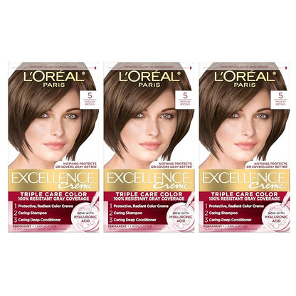 L'Oreal Paris Excellence Crème Hair Color 5 Medium Brown 3 count