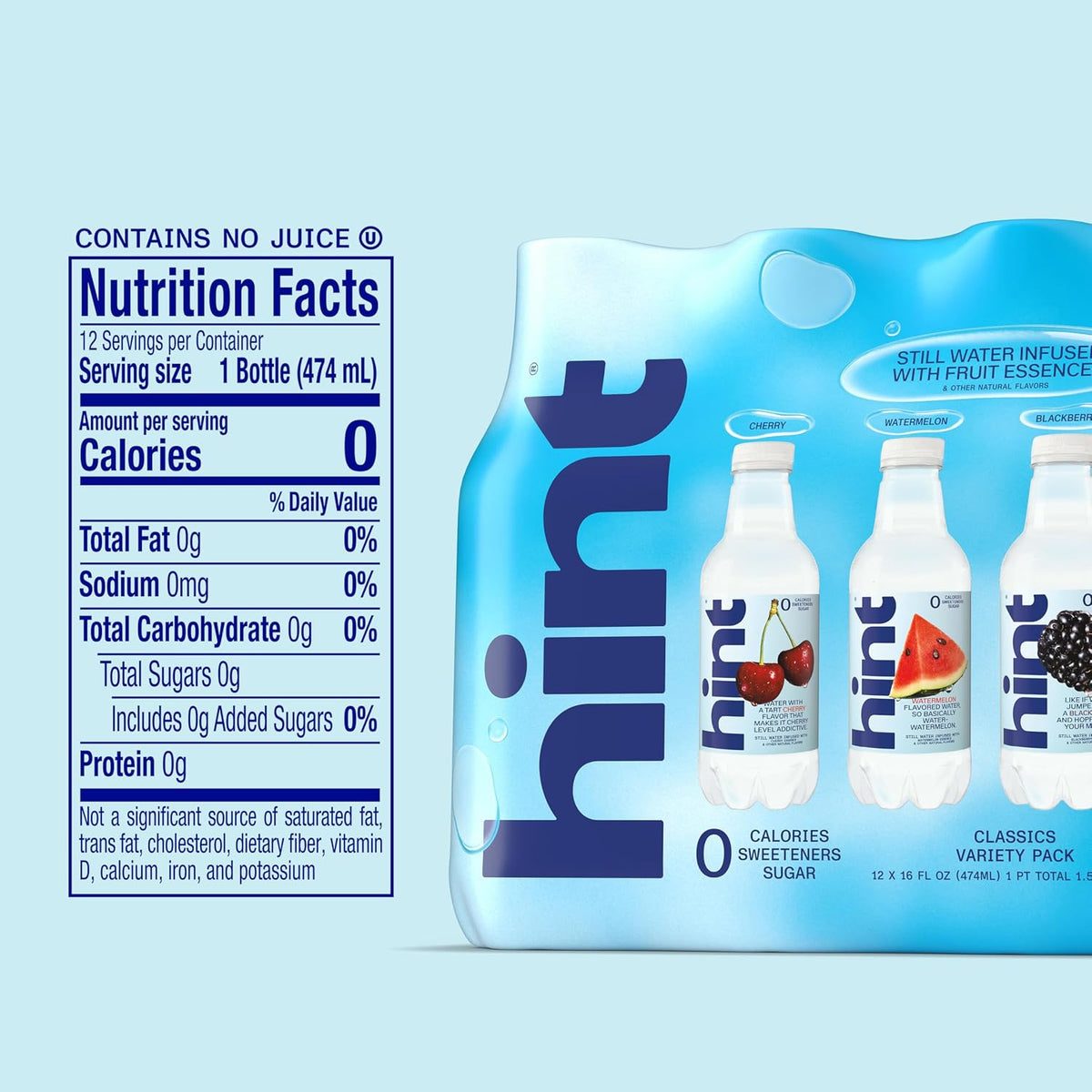 Hint flavored still water with zero calories